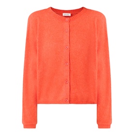 American Vintage coral crew neck cardigan with button front fastening, ribbed cuffs and hem, in cotton-polyamide-wool blend