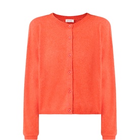 American Vintage coral crew neck cardigan with button front fastening, ribbed cuffs and hem, in cotton-polyamide-wool blend
