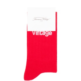 American Vintage socks in Coccinelle red with white ribbed knit and vintage logo detail, 80% cotton blend