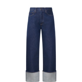 AgoldE Wide Leg jeans in Rinse blue denim with deep turn-up cuffs, high rise waist, 100% cotton