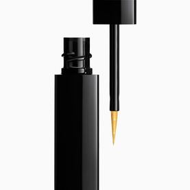 Chanel eye liner in black with open cap, revealing a fine-tipped brush applicator with gold ferrule detail.