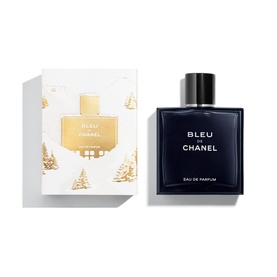 Chanel Bleu de Chanel Eau de Parfum fragrance set with festive illustrated gift box featuring golden winter trees