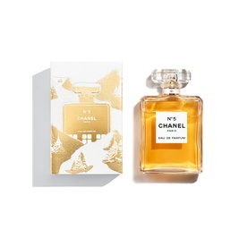 Chanel N&ordm;5 Eau de Parfum fragrance set with decorative gift box featuring gold botanical print design