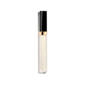 Chanel lip gloss in clear shade with gold collar and black cap, slim tube packaging