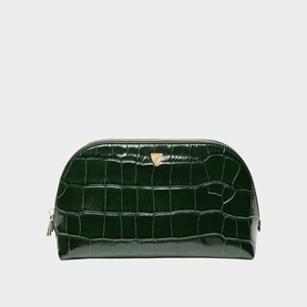 Aspinal of London Evergreen croc-embossed patent cosmetic case with gold zip detail