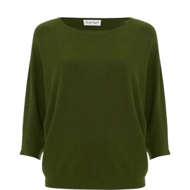Phase Eight khaki batwing-sleeve knit top with ribbed hem and scoop neckline, no model