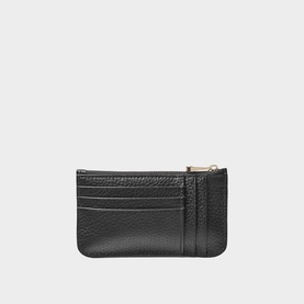 Aspinal of London black pebbled leather card holder with multiple card slots and gold zip fastening