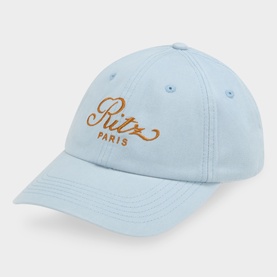 FRAME DENIM light blue cotton baseball cap with gold Ritz Paris embroidered logo on front panel