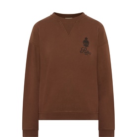 FRAME DENIM Emblem Logo Back Graphic Sweatshirt in brown with crew neckline, chest logo embroidery, ribbed trims and straight hemline.