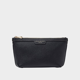 Aspinal of London black pebbled leather pouch with gold-tone zip and branded plaque detail