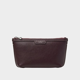 Aspinal of London burgundy pebbled leather pouch clutch bag with silver-tone zip and logo plaque