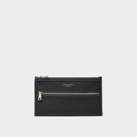Aspinal of London black pebbled leather pouch with gold-tone zip and front zip pocket