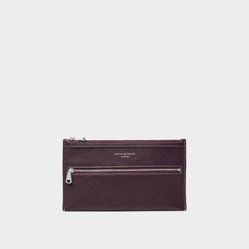 Aspinal of London small burgundy pebbled leather pouch clutch with silver-tone zip and front zip pocket