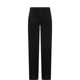 LAgence black wide leg jeans in cotton blend, flat lay showing full length silhouette with clean finish