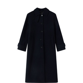 Whistles blue wool-blend midi coat with point collar, single-breasted button front and cuffed sleeves