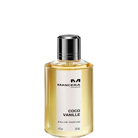 Mancera Coco Vanille Eau de Parfum 120ml in clear glass bottle with silver cap and gold-toned liquid