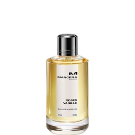 Mancera Roses Vanille Eau de Parfum, tall clear bottle with silver cap, 120ml unisex fragrance