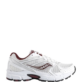 Saucony Ride Millenium Trainers in white and maroon, mesh upper with metallic detailing, lace-up fastening, rubber sole