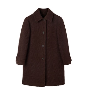 Whistles brown boucl&eacute; single-breasted coat with point collar, button front, and cuffed sleeves
