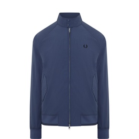 Fred Perry navy casual jacket with funnel neck, full zip, side pockets, and embroidered logo on chest