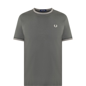 Fred Perry green crew neck T-shirt with twin-tipped rib collar and cuffs, embroidered laurel wreath logo on chest