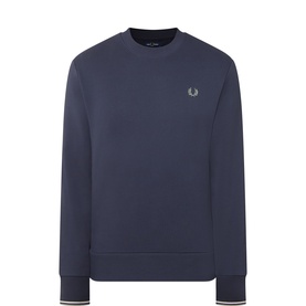 Fred Perry Twin Tipped Laurel Wreath Logo Sweatshirt in navy, crew neck, ribbed twin-tipped cuffs and hem, small logo embroidery at chest