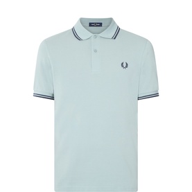 Fred Perry Twin Tipped Laurel Wreath Logo Polo Shirt in blue with navy tipped collar, cuffs and embroidered logo