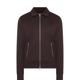 Fred Perry Tennis Tape Laurel Wreath Logo Zip Sweatshirt in dark brown with pointed collar, zip fastening, and tonal logo detail