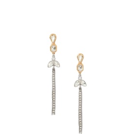 Mint Velvet gold drop earrings with crystal-encrusted bar, infinity and floral marquise detail