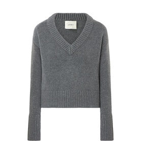 Lisa Yang graphite grey cashmere V-neck jumper with ribbed cuffs and hem, cropped silhouette