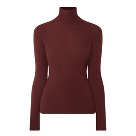 Max Mara Main brown wool turtleneck top with long sleeves and fitted ribbed silhouette