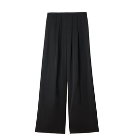Jigsaw black wide-leg tailored trousers with front pleats and elasticated waistband, laid flat