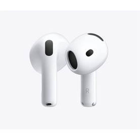Apple AirPods 5 wireless earbuds in white, showing both left and right earpieces with microphone mesh detail