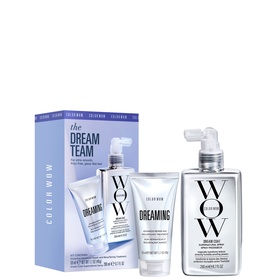 Color Wow The Dream Team Hair Care Set, including shampoo, conditioner, and Dream Coat spray, in branded packaging