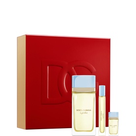 Dolce & Gabbana Light Blue Eau de Parfum Gift Set 100ml, red branded box with full-size bottle, rollerball and miniature