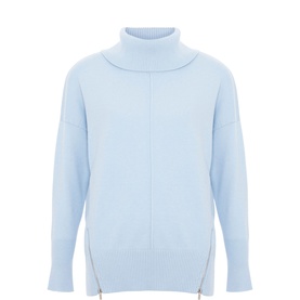 Phase Eight pale blue roll neck knit jumper with zip hem detail and ribbed cuffs