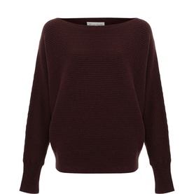 Phase Eight brown ribbed knit batwing sleeve sweater with boat neckline and wide hem