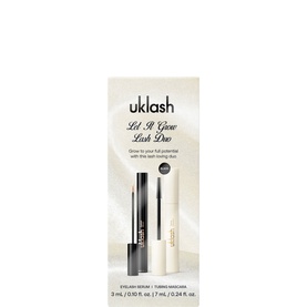 UK Lash Let It Grow Lash Duo set containing eyelash serum 3ml and tubing mascara 7ml in black and white packaging