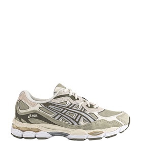 Asics GEL-NYC&trade; Trainers in Khaki Pure Silver, mixed material upper with chunky white rubber sole and lace-up fastening