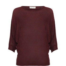 Phase Eight brown batwing-sleeve knit top with wide scoop neckline and relaxed fit