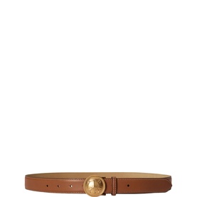 Polo Ralph Lauren brown leather belt with round gold-tone buckle, slim strap with punch-hole detail