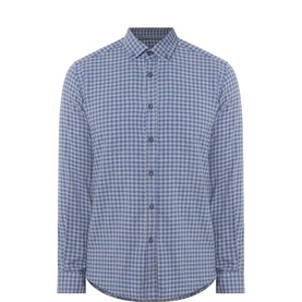 Remus blue gingham check casual shirt in 100% cotton, button-down collar, long sleeves, chest pocket
