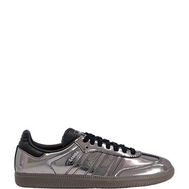 Adidas Samba OG Trainers in metallic black with black laces, three-stripe detailing, and gum rubber sole