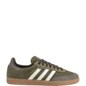 Adidas Samba OG Trainers in Focus Olive and Off-White with Three-Stripe branding, suede upper, and gum textured rubber sole