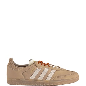 Adidas Samba OG Trainers in Magic Beige and Cream White, suede T-toe, three-stripe detail, rust laces, gum rubber sole