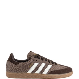 Adidas Samba OG Trainers in Earth Strata with snake-texture upper, white three-stripe detail, and gum rubber sole