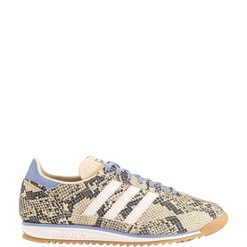 Adidas SL 72 Trainers in Snake Sand Strata Ivory, snakeskin-print nylon upper, white three-stripe overlays, blue heel tab, gum rubber sole