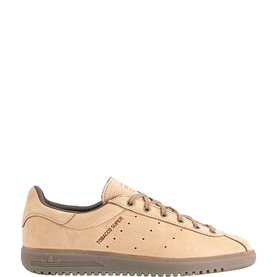 Adidas Tobacco Super Trainers in Warm Sandstone Khaki, nubuck upper, lace-up, serrated Three-Stripe branding, gum rubber sole