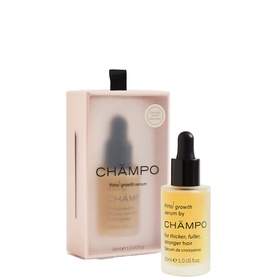 Champo Mini Growth Serum hair care set with dropper bottle and blush pink gift box