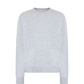 Acne cold grey melange cashmere crew neck sweatshirt with ribbed cuffs and hem, relaxed fit